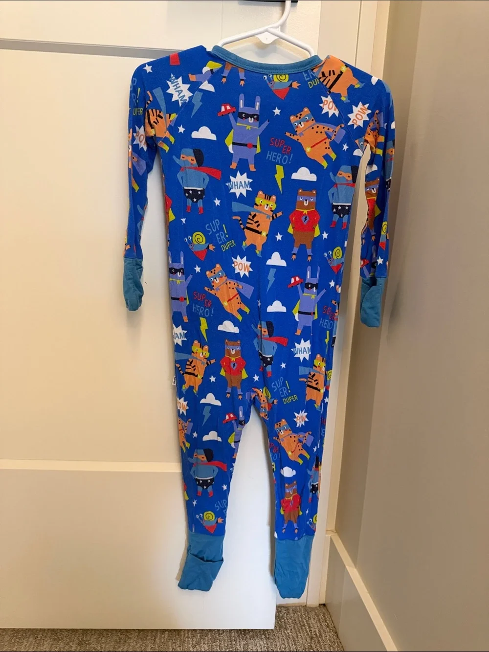 Little Sleepies Blue Superhero Animal Print Footie
